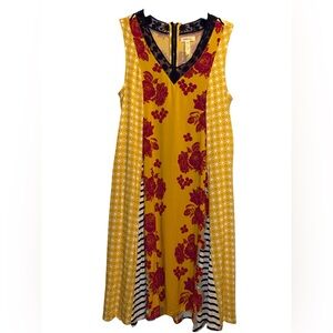 Matilda Jane Yellow Blue white floral stripe patterned Fabric dress small